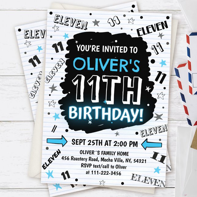Convite Boy Doodle 11th Birthday Invitation (Criador carregado)