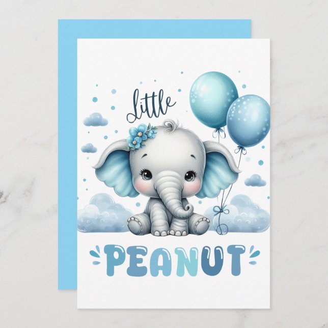 Convite Boy Elephant Cute Peanut  (Frente/Verso)
