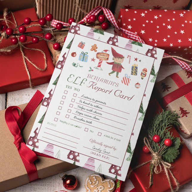 Convite Boy Elf | Kids Christmas Elf Report Card (Criador carregado)
