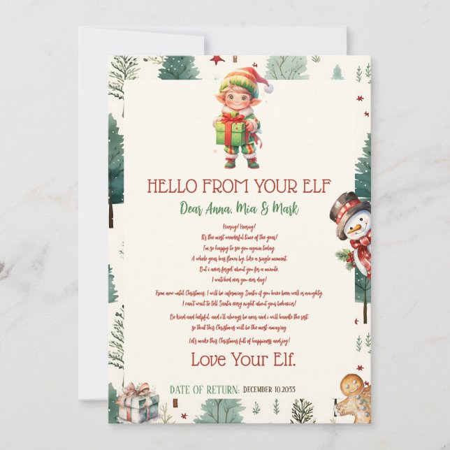 Convite Boy Elf Kids Natal Elf Hello Letter (Frente)