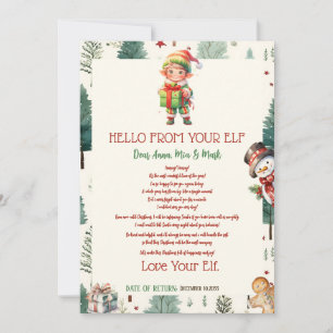Convite Boy Elf Kids Natal Elf Hello Letter