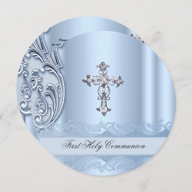 Convite Boy First Santa Communion Blue Confirmation (Frente/Verso)