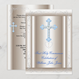 Convite Boy First Santa Comunhão Sepia Blue