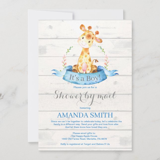 Convite Boy Giraffe Chá de fraldas por e-mail (Frente)