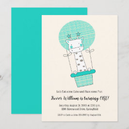 Convite Boy Giraffe Hot Air Balloon Primeira Festa de aniv