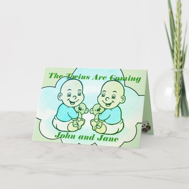 Convite Boy & Girl Twins Are Coming Baby Shower Card (Frente)