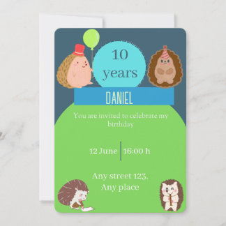 Convite Boy Hedgehog Birthday Party Invitation