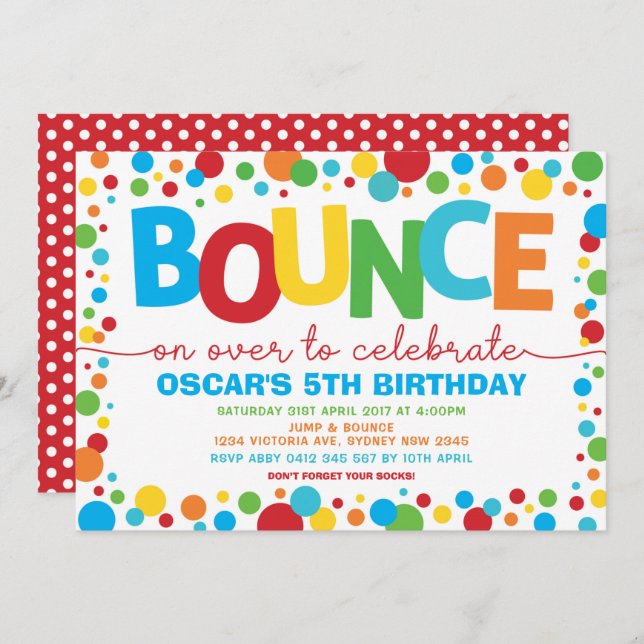 Convite Boy Jump Birthday Bunt House Grupo de Trampoline (Frente/Verso)