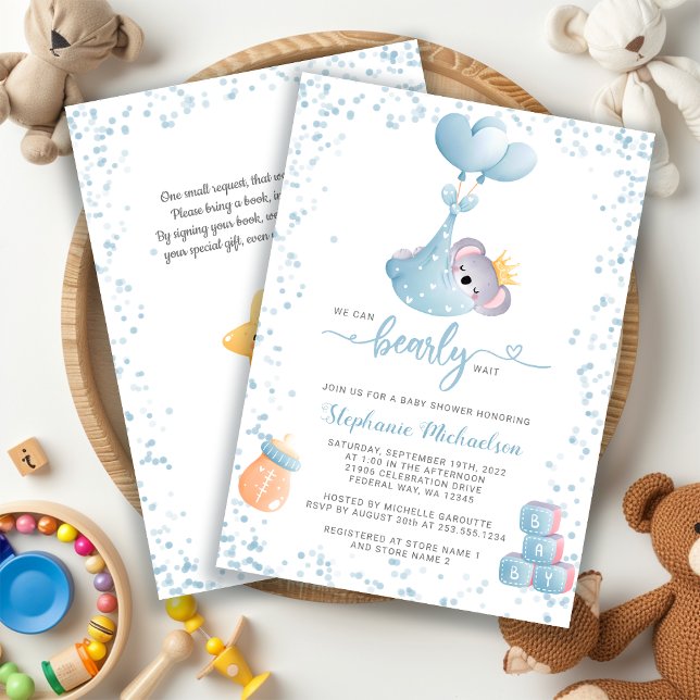 Convite Boy Koala - Chá de fraldas de solicitação do livro (Boy Koala Bearly Wait Book Request Baby Shower Invitation)