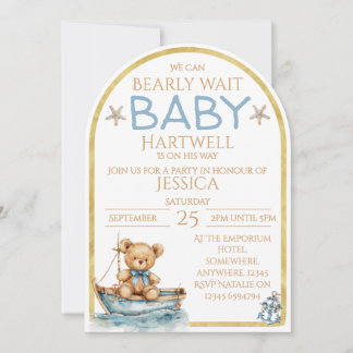 Convite Boy Nautical Bear In A Boat Baby Shower Invitation
