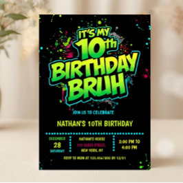 Convite Boy Neon 10th Birthday Invitation Graffiti Style