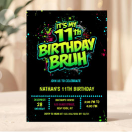 Convite Boy Neon 11th Birthday Invitation Graffiti Style