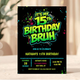 Convite Boy Neon 15th Birthday Invitation Graffiti Style
