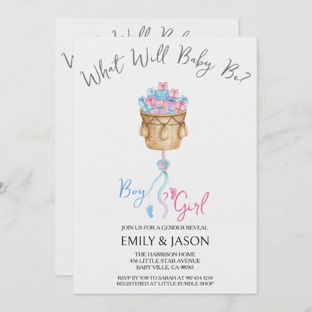 Convite Boy Or Girl Blue Or Pink Gender Reveal Invitation (Frente/Verso)