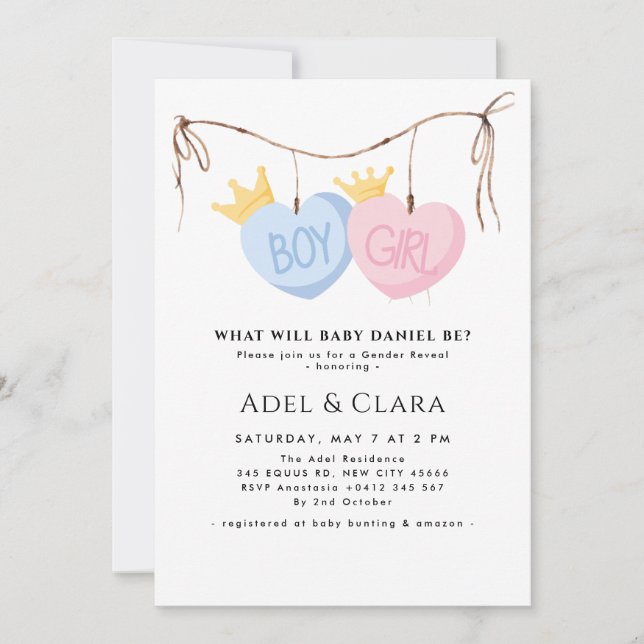Convite Boy or Girl Gender Reveal Invitation (Frente)