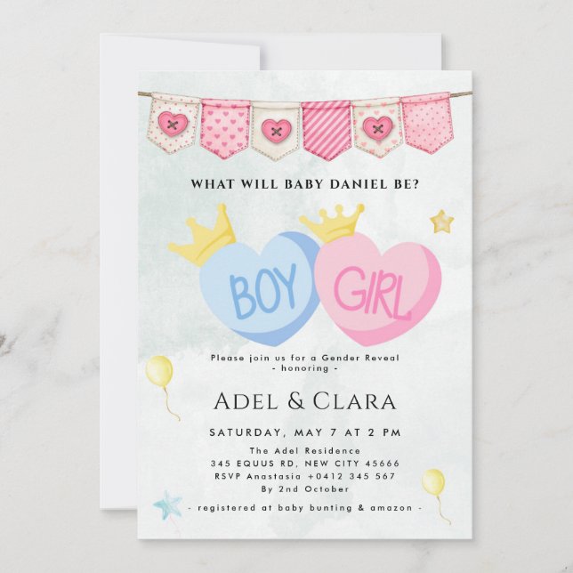 Convite Boy or Girl Gender Reveal Invitation (Frente)