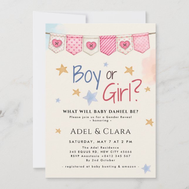 Convite Boy or Girl Gender Reveal Invitation (Frente)