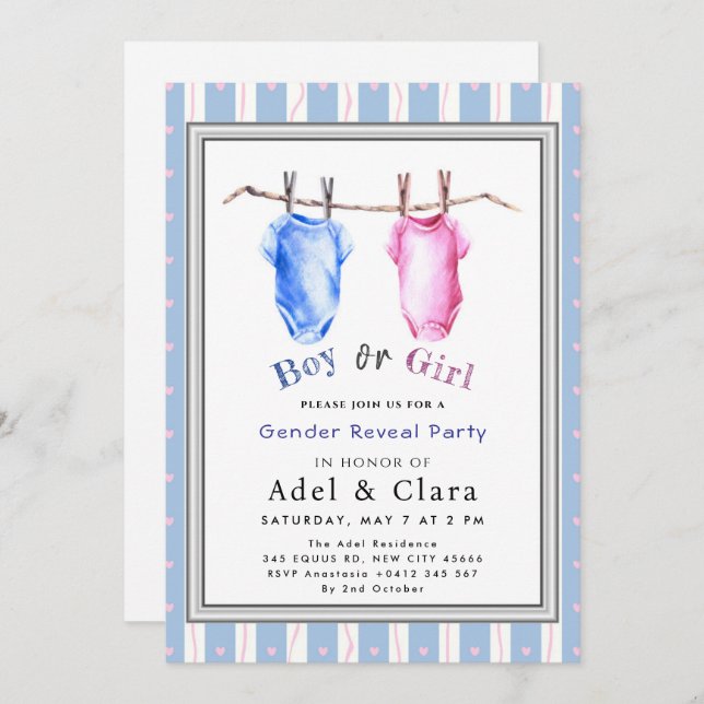 Convite Boy or Girl Gender Reveal Invitation (Frente/Verso)