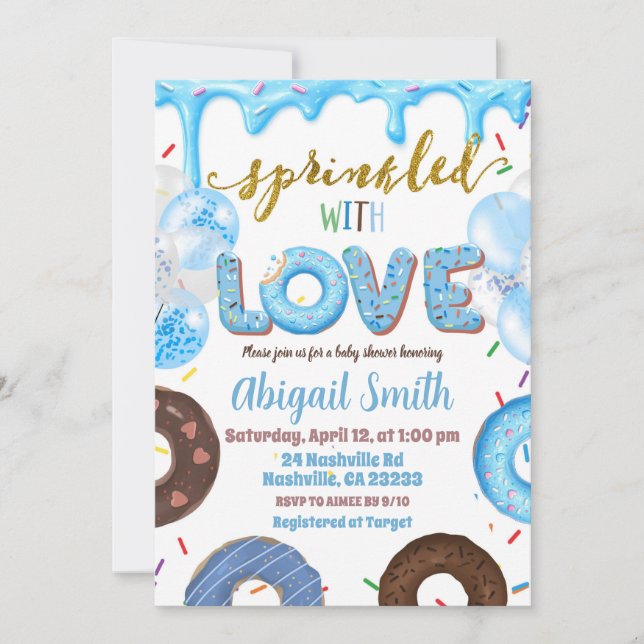 Convite Boy Pastel Donut Sprinkled with Love Invitation (Frente)