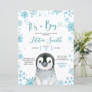 Convite Boy Penguin Winter Snowflake Chá de fraldas Invite