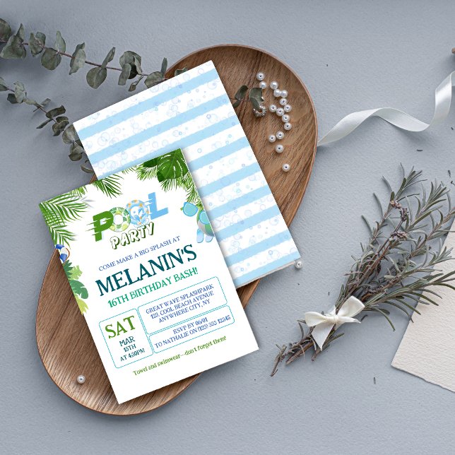 Convite Boy Pool Party Invitation – Cool Dude Birthday (Boy Pool Party Invitation – Cool Dude Birthday)