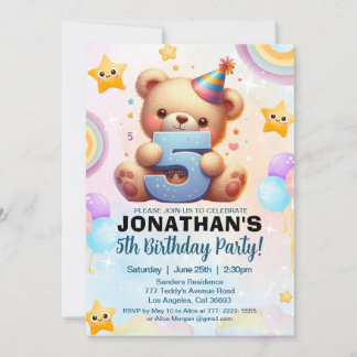 Convite Boy’s Teddy Bear Birthday 5th Party