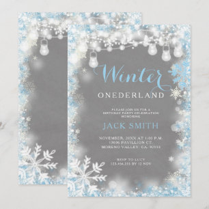 Convite Boy Snowflakes Winter Onederland aniversário