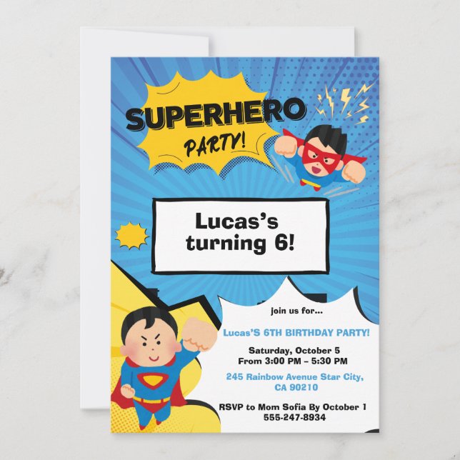 Convite Boy Superhero Birthday Invitation (Frente)