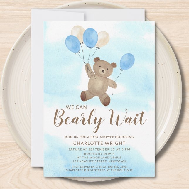 Convite Boy Teddy Bear We Can Bearly Wait Baby Shower (Criador carregado)