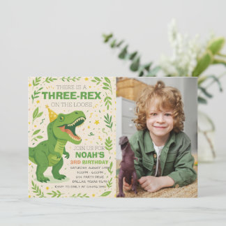Convite Boy Three-Rex Dinosaur Birthday Photo