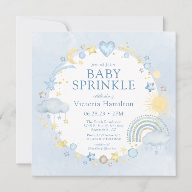 Convite Boy Watercolor Rainbow Baby Sprinkle (Frente)