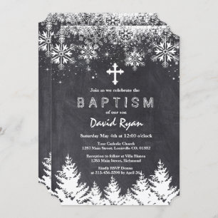 Convite Boy Winter Holiday Snowflakes Chalkboard Baptism