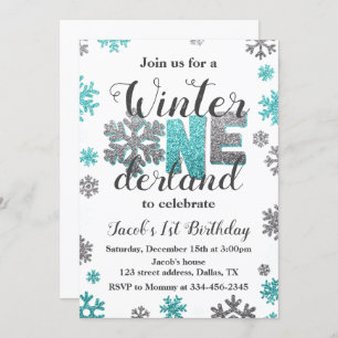 Convite Boy Winter ONEderland Birthday Invitation Glitter