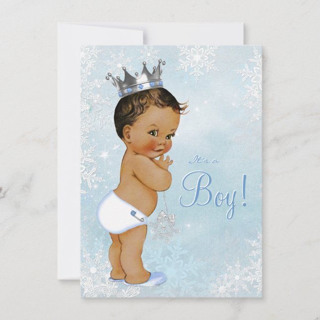 Convite Boy Winter Wonderland Snowflake Chá de fraldas Étn (Frente)