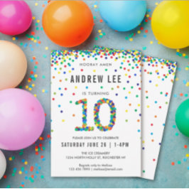 Convite Boys 10th Festa de aniversário, Confetti primário 