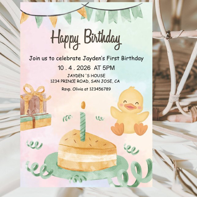 Convite Boys 1st Birthday-Cute Modern Blue First Birthday (Criador carregado)