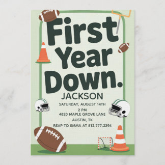 Convite Boy's 1st Birthday First Year Down - Football Bday