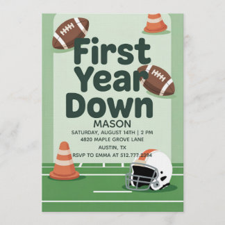 Convite Boy's 1st Birthday First Year Down - Football Bday