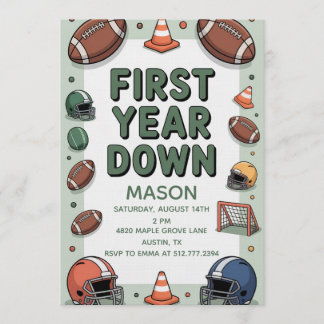 Convite Boy's 1st Birthday First Year Down - Football Bday