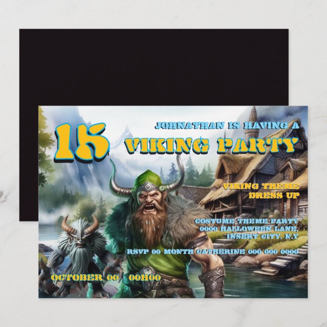 Convite Boys Birthday Invitation 8–16 | Viking Warrior  (Frente/Verso)