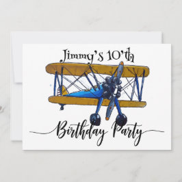 Convite Boys birthday party with yellow and blue biplane