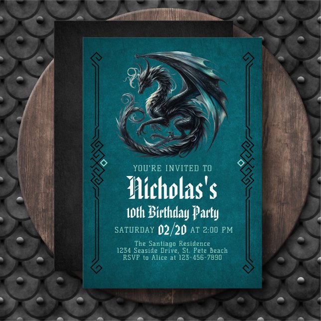 Convite Boy's Black Dragon Birthday Invitation (Criador carregado)