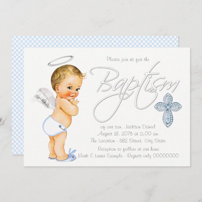 Convite Boys Blue Angel Baptism (Frente/Verso)