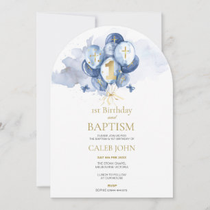 Convite Boys Blue Baptism & primeiro aniversario Arranjado