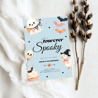Convite Boys Blue Halloween Fourever Spooky 4th Birthday