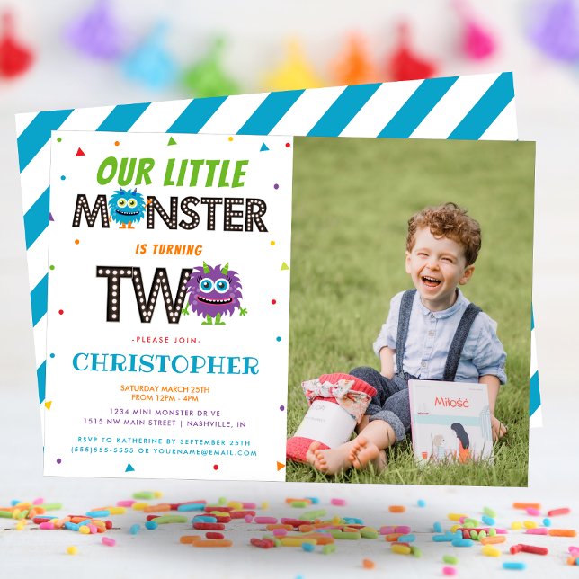 Convite Boys Blue Monster Segunda Festa de aniversário (Boys Blue Monster Second Birthday Party Invitation)