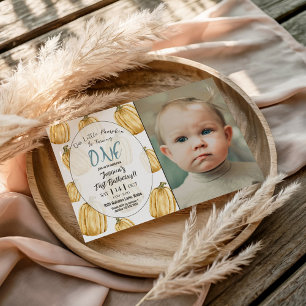 Convite Boys Blue Pumpkin Fall Aniversário Photo