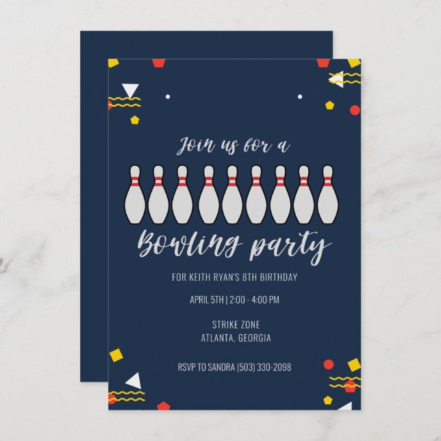 Convite Boys Bowling Theme Kid Birthday Party (Frente/Verso)