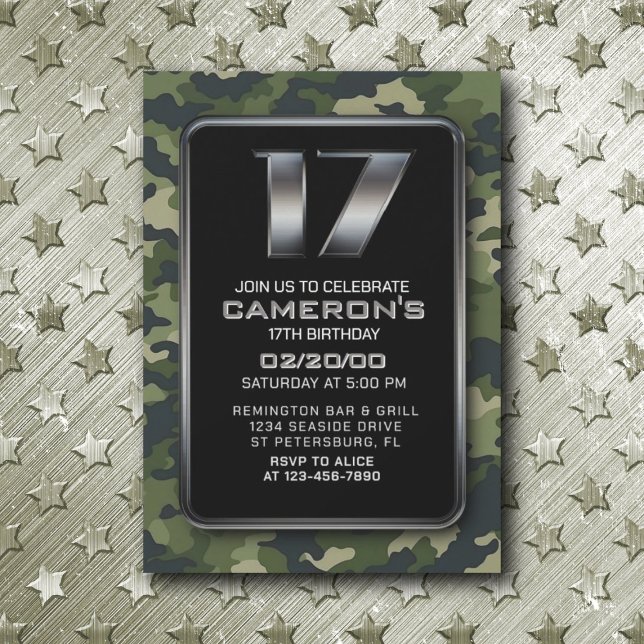 Convite Boys Camo Hunting Army 17th Birthday (Criador carregado)
