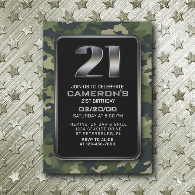 Convite Boys Camo Hunting Army aniversário de 21 anos (Criador carregado)